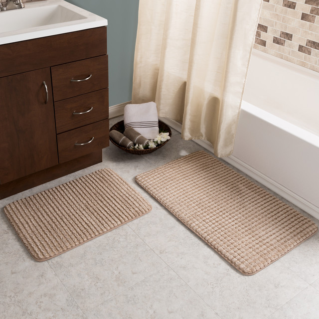 2 Piece Memory Foam Bath Mat Set by Lavish Home, Woven Jacquard Fleece ...
