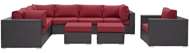 Modway Convene 9-Piece Outdoor Sectional Set, Espresso, Red
