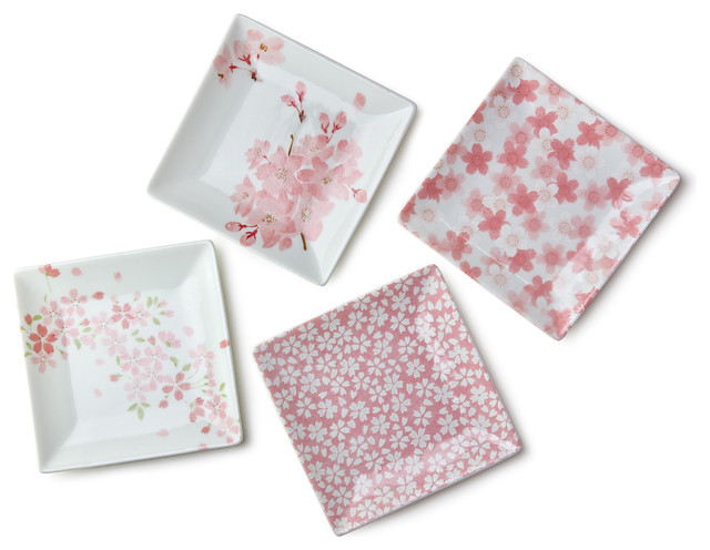 Sakura 3.75" Square Plate Set - Asian - Dinner Plates - by 