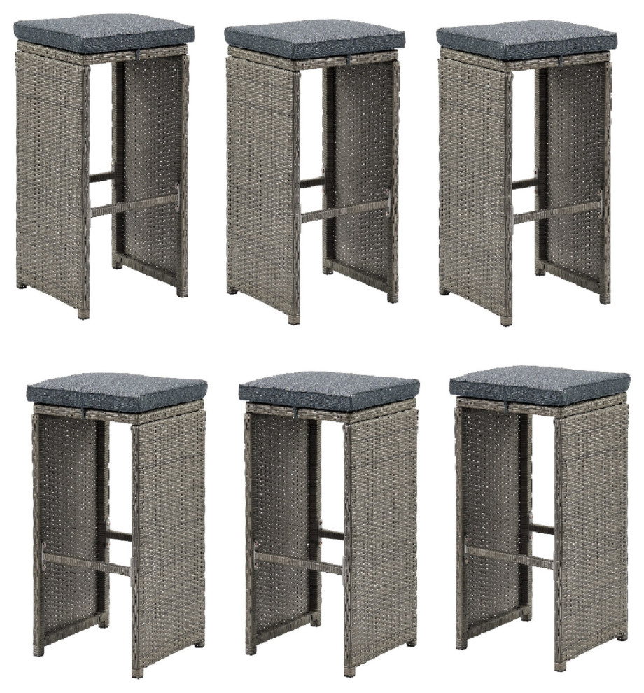 Asti All-Weather Wicker Set of Six 30"H Pub Stools with Cushions