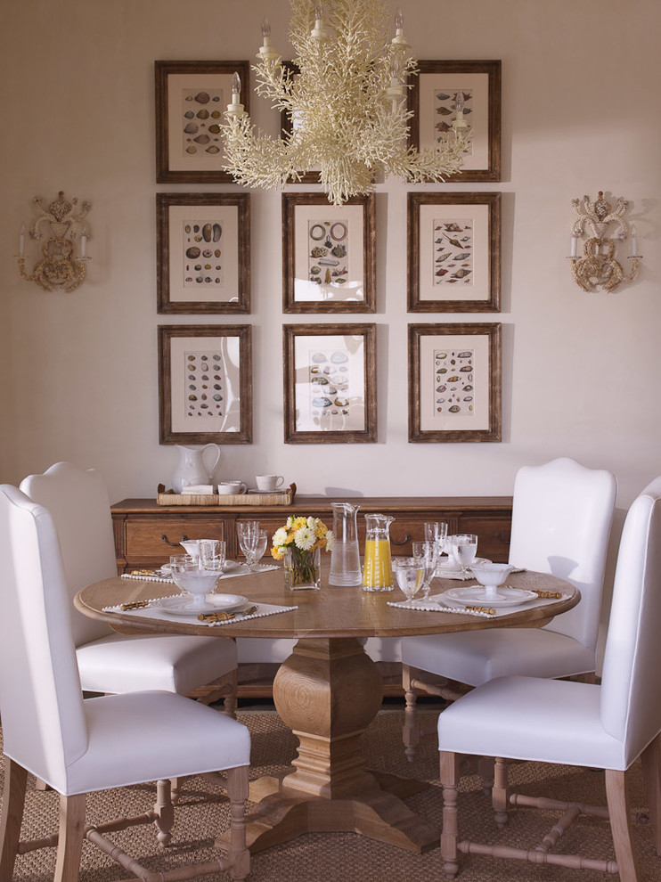 Design ideas for a mediterranean dining room in Los Angeles with white walls.