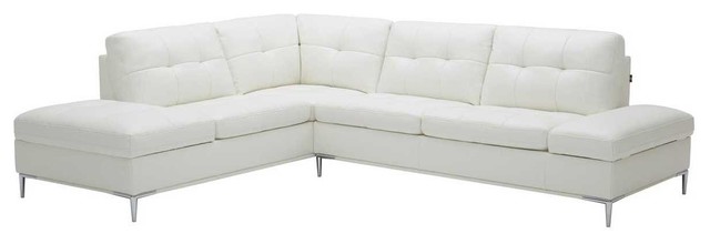Leonardo Italian Leather Sectional Sofa in White, Left Hand Facing Chaise