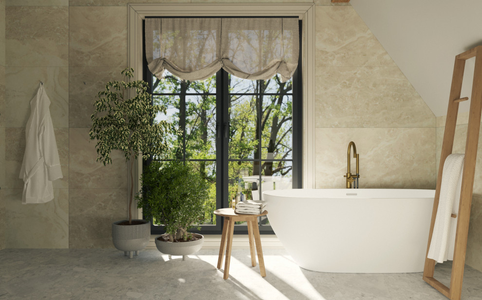 Immagine di una grande stanza da bagno padronale con ante lisce, ante bianche e mobile bagno freestanding