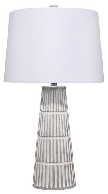 Contemporary Cement Ribbed Tapered Column Table Lamp 28in Architectural Concrete