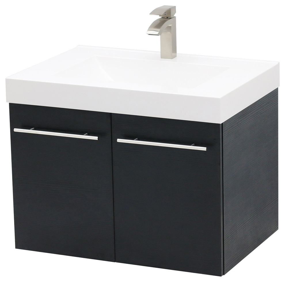 35.25" Wall Mount Vanity Sink Set, White Integrated Sink Top Modern