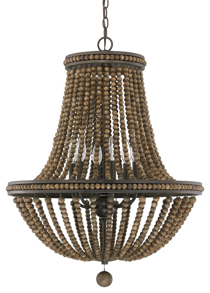 Handley Tobacco with Stained Wood Beads Nine-Light 24-Inch Chandelier
