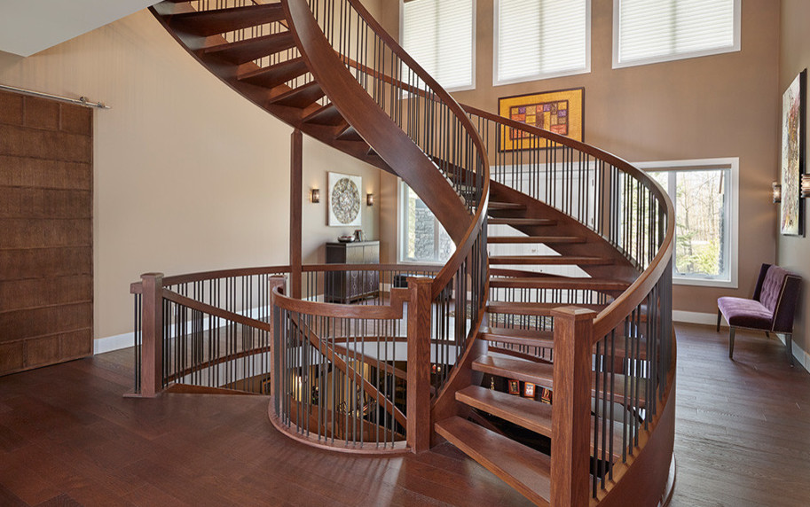 Inspiration for a rustic staircase remodel in Calgary