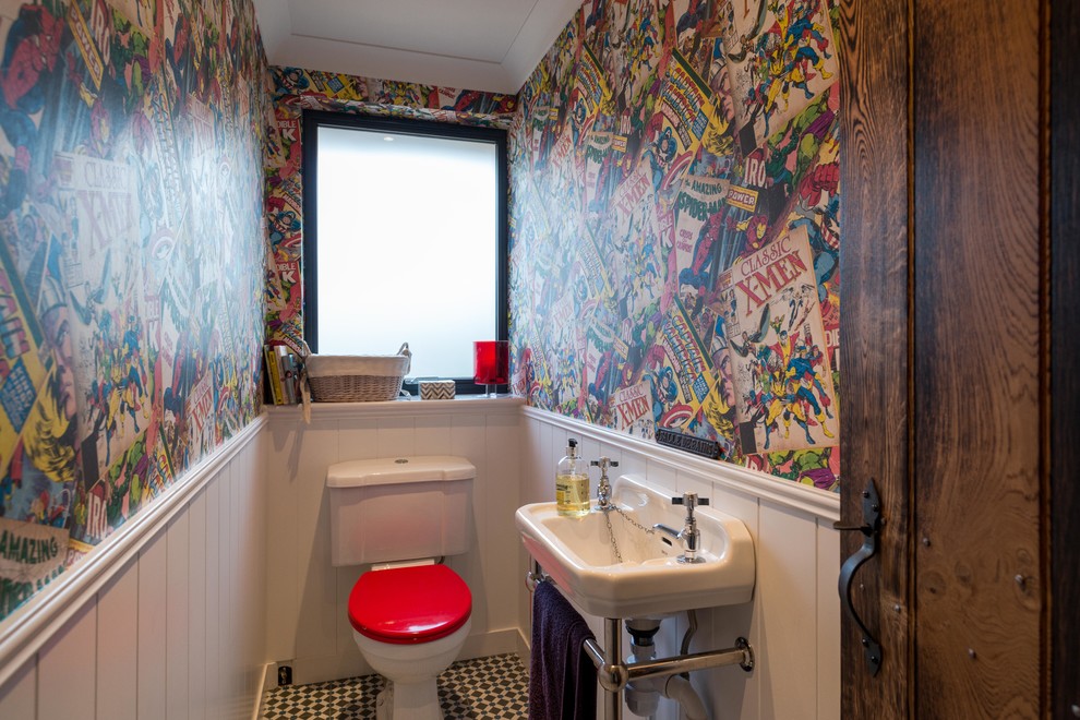 Eclectic powder room in London.