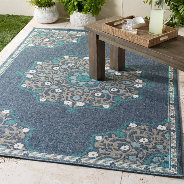 Alfresco Traditional Charcoal, Taupe Area Rug, 7'3" Square