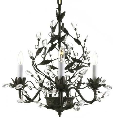 Black Wrought Iron Chandelier With Faceted Crystal