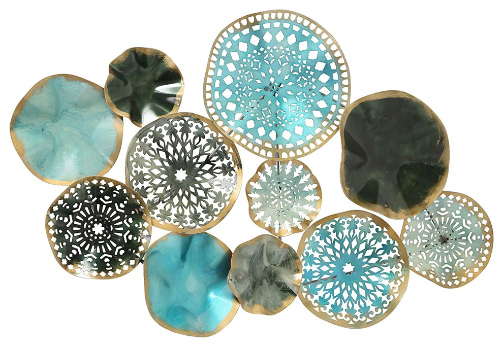 Modern Blue Metal Attached Rounds Wall Decor Contemporary Wall