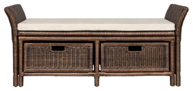 2 Drawer Wicker Bench With Cushion