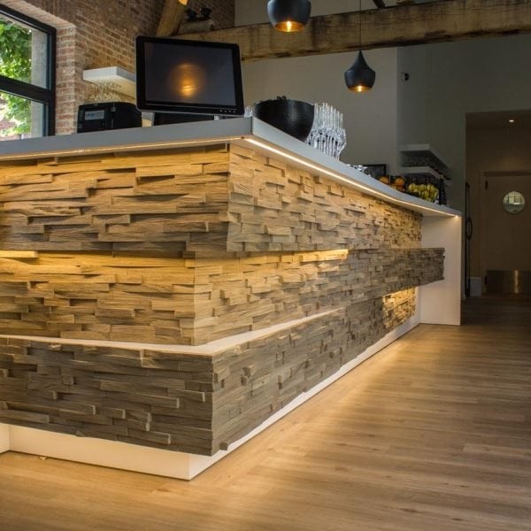 Cracked Oak Wall Wood Cladding Modern Kitchen London