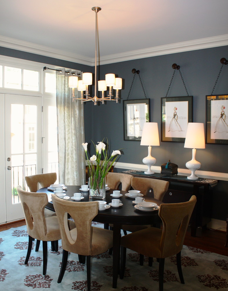 Inspiration for a mid-sized transitional light wood floor kitchen/dining room combo remodel in Atlanta with black walls