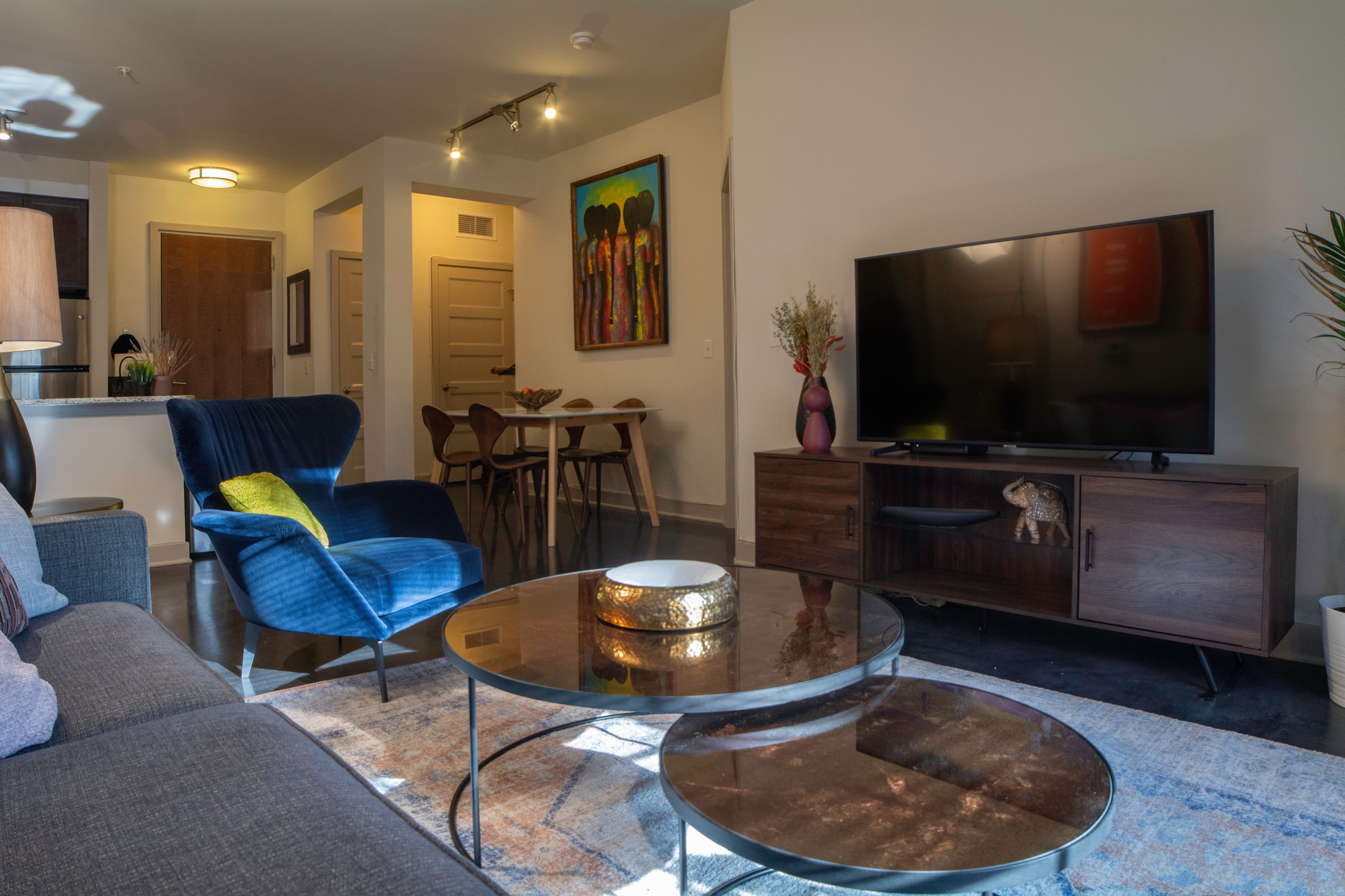 Apartment living and dining room view