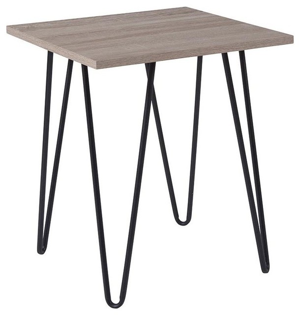 Driftwood Wood Grain Finish End Table With Black Metal Legs