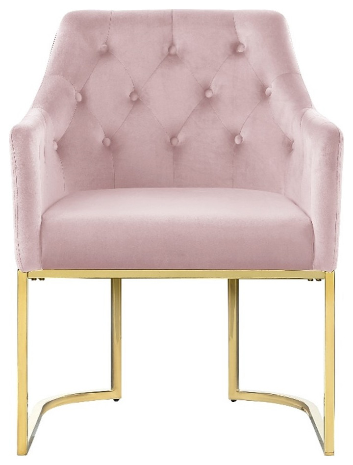 Lana Pink Tufted Velvet Arm Chair in Gold