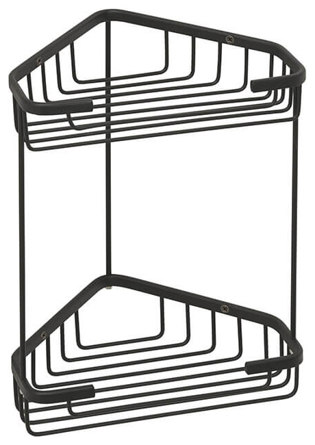 Matte Black Wire Corner Double Shower Basket, 10.6"H