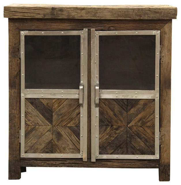 Ayers Cabinet Reclaimed Railroad Tie Wood Chrome Finish 2 Door