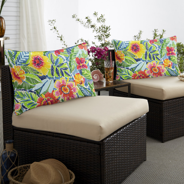 Sorra Home Pensacola Multi Outdoor/Indoor Sofa Cushion Set, 23"x23.5"x5" - Tropical - Outdoor ...