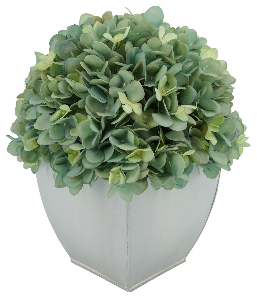 Artificial Hydrangea in Cream Tapered Zinc Cube, Teal