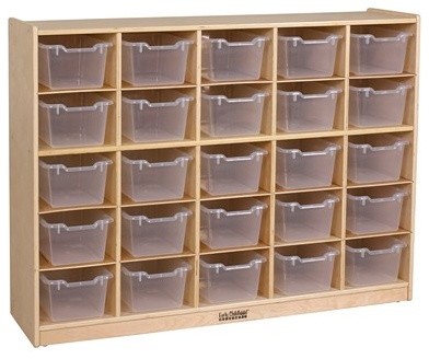 Birch 25 Cubby Tray Cabinet With Clear Bins