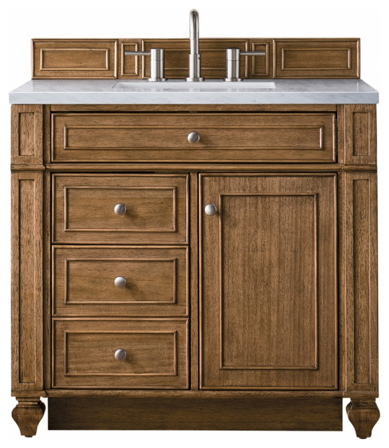 36 Inch Transitional Brown Single Sink Bath Vanity Solid Surface, James