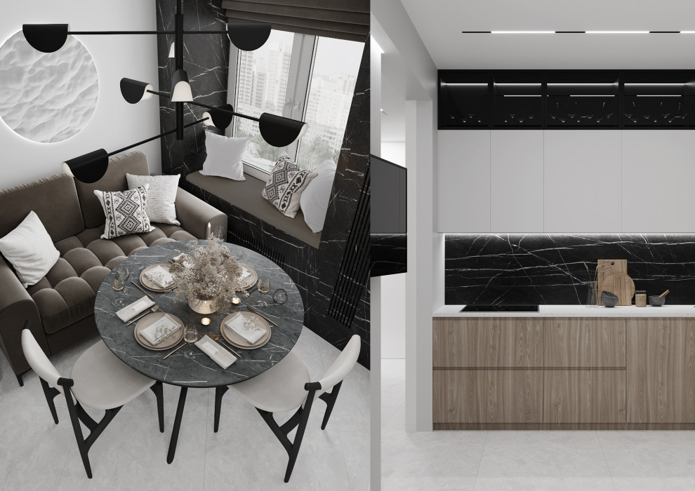 Кухня с панелями под мрамор