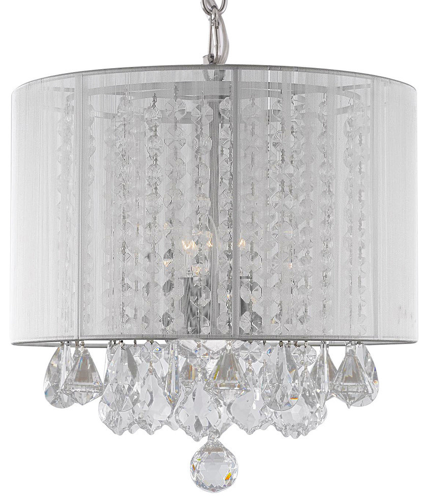 Crystal Chandelier With Large White Shade, Set of 2