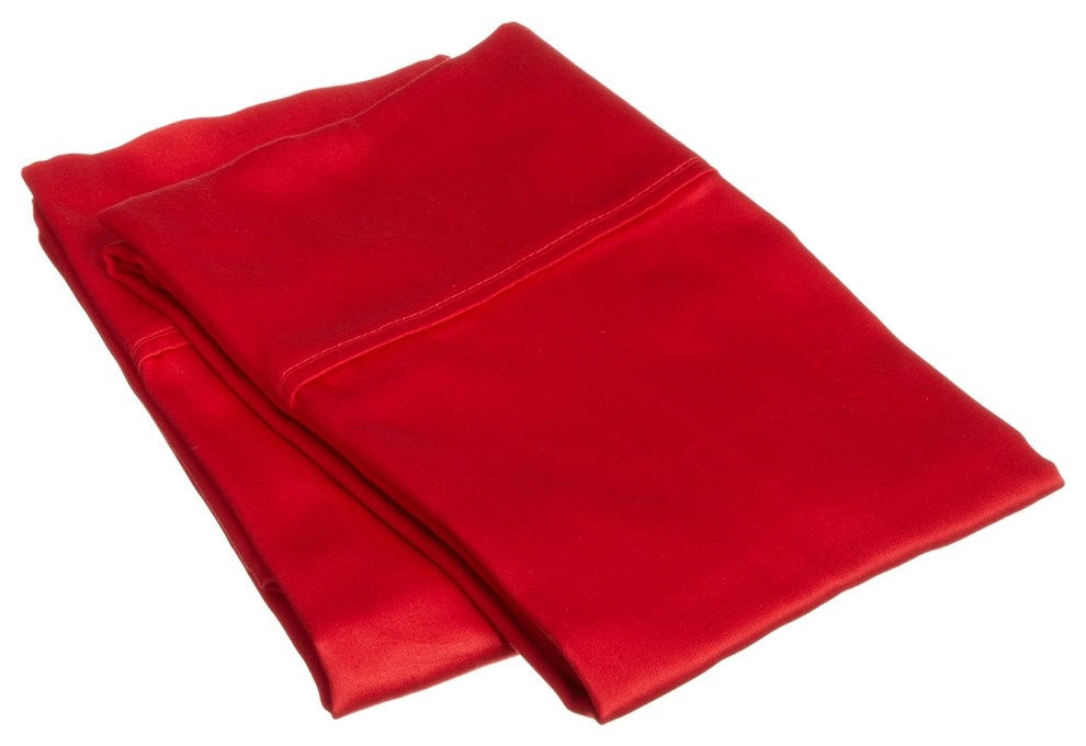 Sateen-Finish Cotton Pillowcase Set - Standard Size, Red
