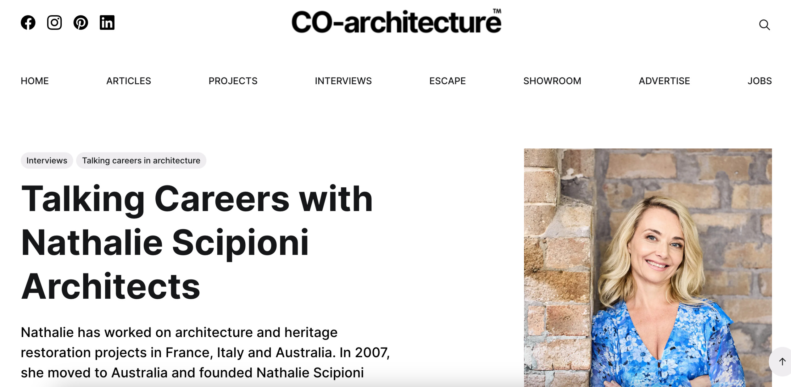 IN THE MEDIA | CO-architecture Feature - Talking Careers with Nathalie Scipioni