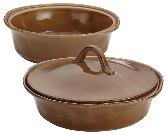 Cucina Stoneware 3Piece Round Casserole And Lid Set, Cranberry Red