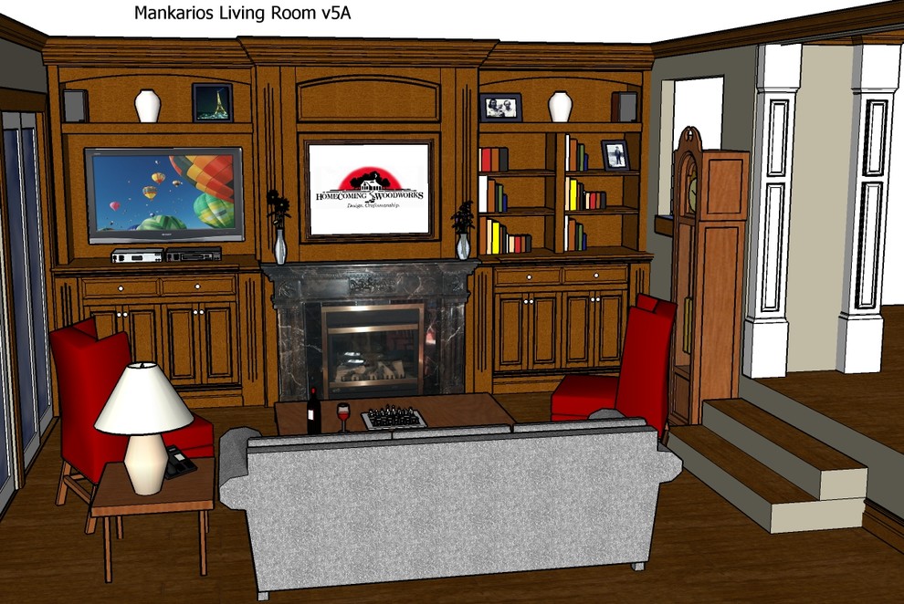 Mankarios Living Room & Media Center, in dark stained maple.