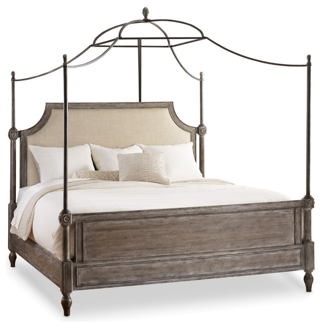 True Vintage Queen Fabric Upholstered Canopy Bed Farmhouse Canopy