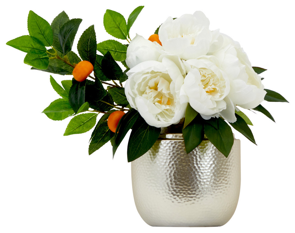 16in. Artificial Peony Dahlia Arrangement white Vase