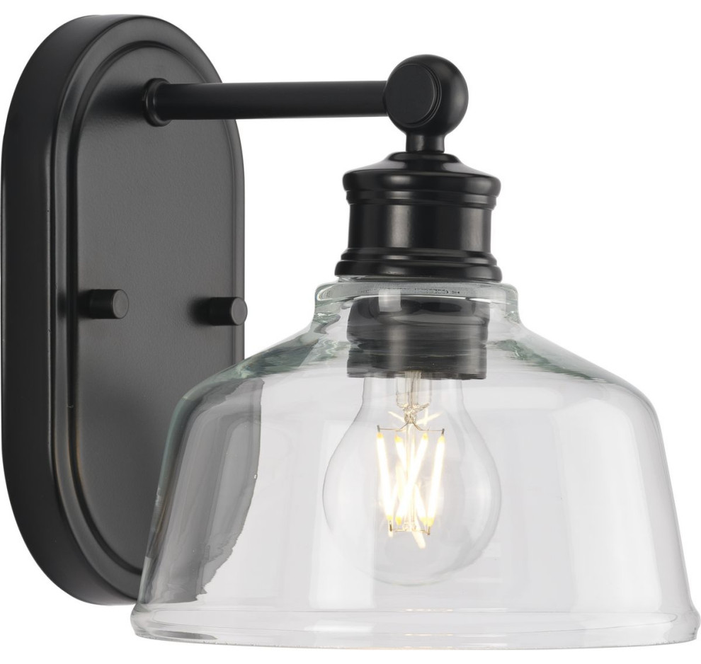 Singleton 1Light 7.62" Matte Black Farmhouse Vanity Light, Clear Glass
