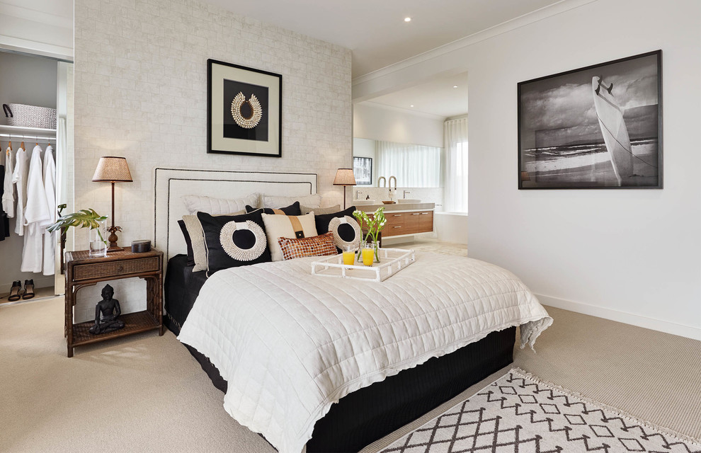 This is an example of a beach style bedroom in Melbourne.
