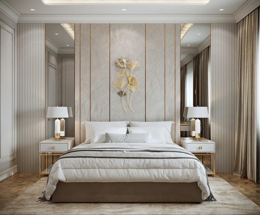 Спальня в проекте дизайна двухкомнатной квартиры в новостройке