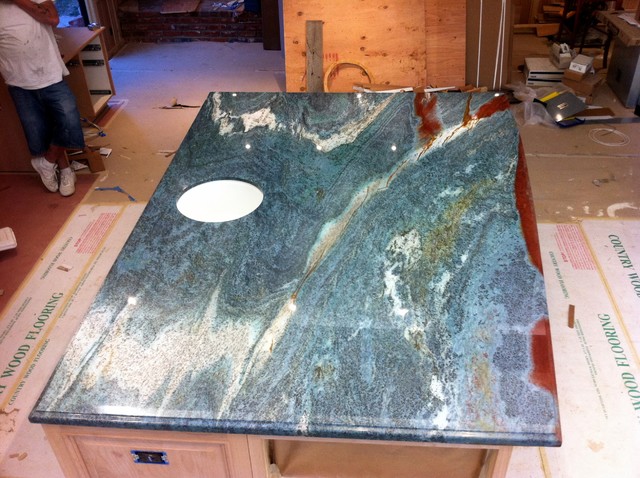 Van Gogh Blue Louise Granite Island Contemporary Kitchen