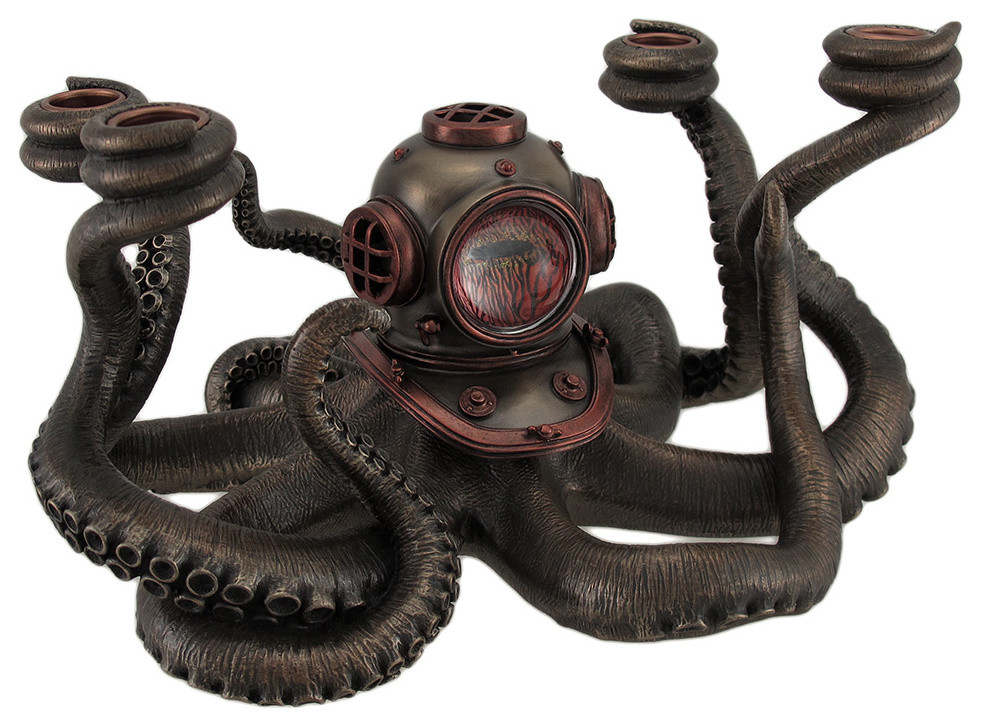 Incredibly Cool Steampunk Diver Octopus 4 Candle Candelabra