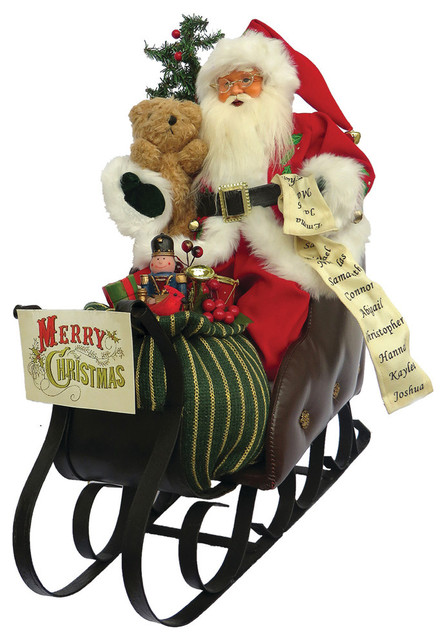 Santas Sleigh Hanging Decor red green and white rails