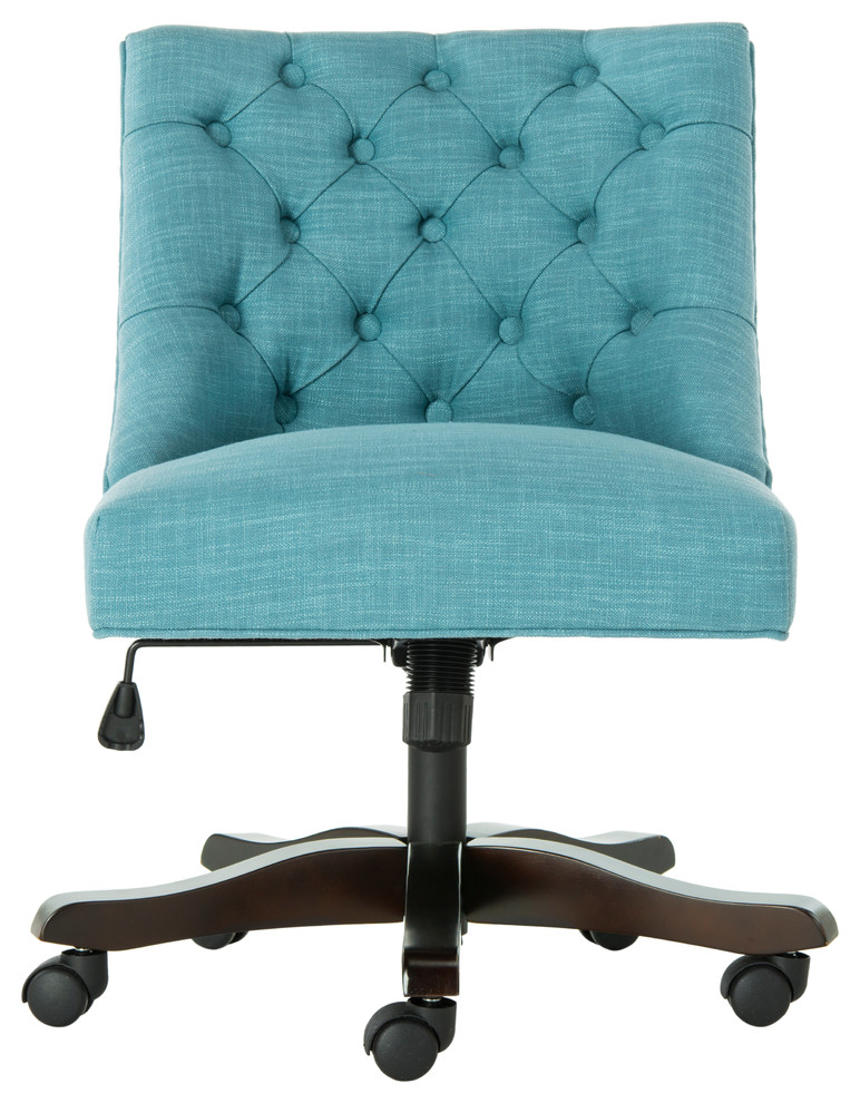 Safavieh Soho Tufted Linen Swivel Desk Chair, Light Blue