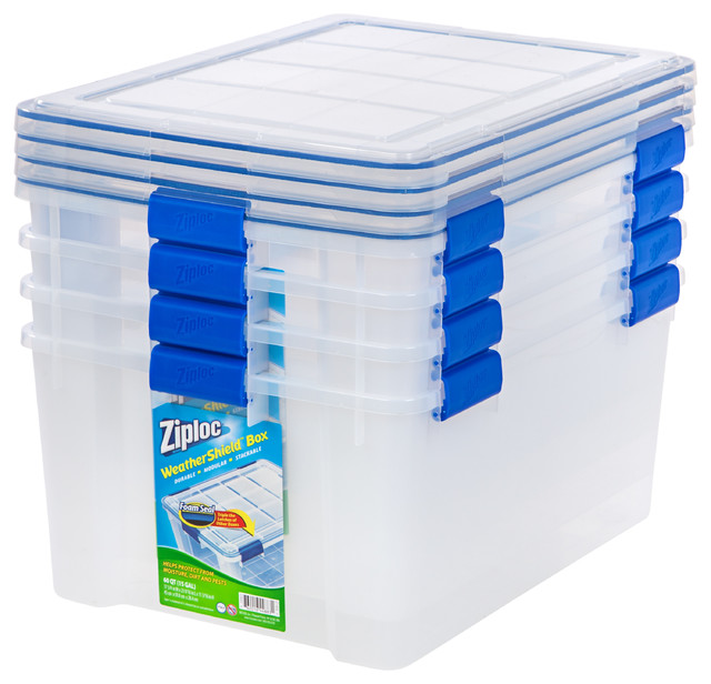 60 Quart Ziploc Weather Shield Storage Box, 4Pack, Clear
