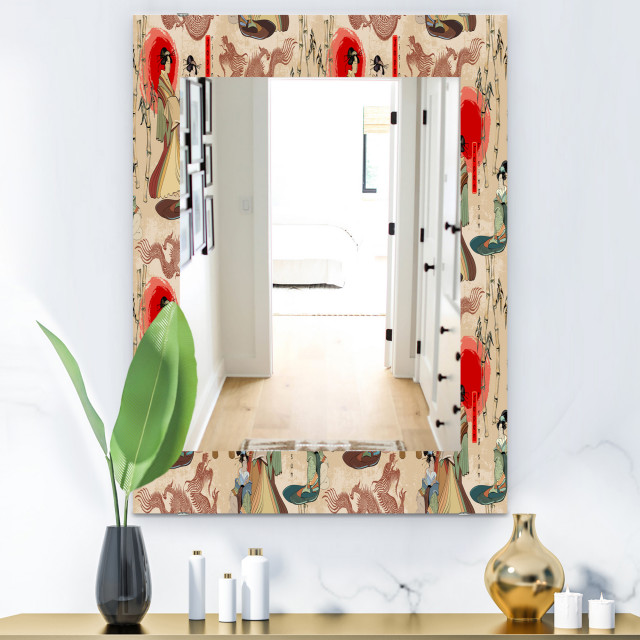 Designart Japanese Geishas Dragons Bohemian Eclectic Frameless Vanity ...