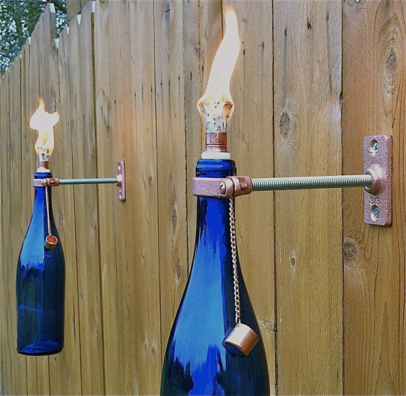 Cobalt Blue Wine Bottle Tiki Torches, Set of 4 by Great Bottles of Fire