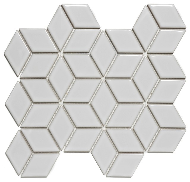 Porcelain Mosaic Tile Sheet Paris Rhombus Glossy White, Sample
