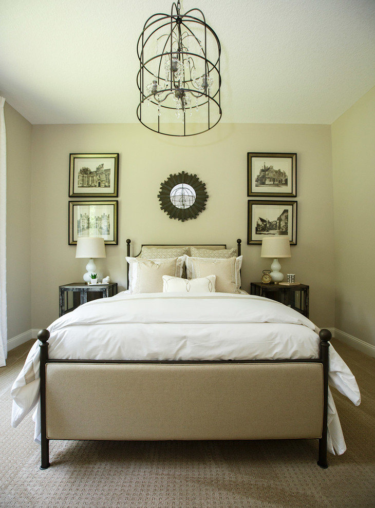 Mid-sized traditional guest bedroom in Jacksonville with beige walls, carpet, no fireplace and beige floor.