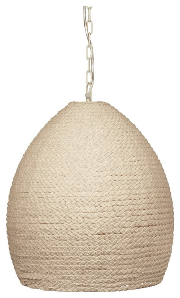 Maklaine Modern / Contemporary Rope and Metal Pendant in Off White
