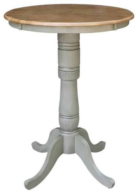 30" Round Wood Distressed Hickory/Stone Table-Bar Height