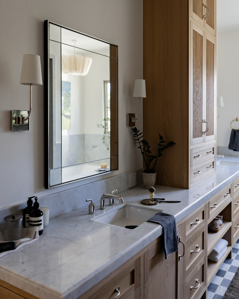 Inspiration for a transitional master bathroom remodel in Orange County
